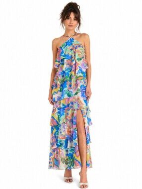 aderny patchwork floral maxi dress dupe Fate Tiered Maxi Dress with Tie Straps – Yellow Multi Floral Patchwork –  Deja Nu Tx